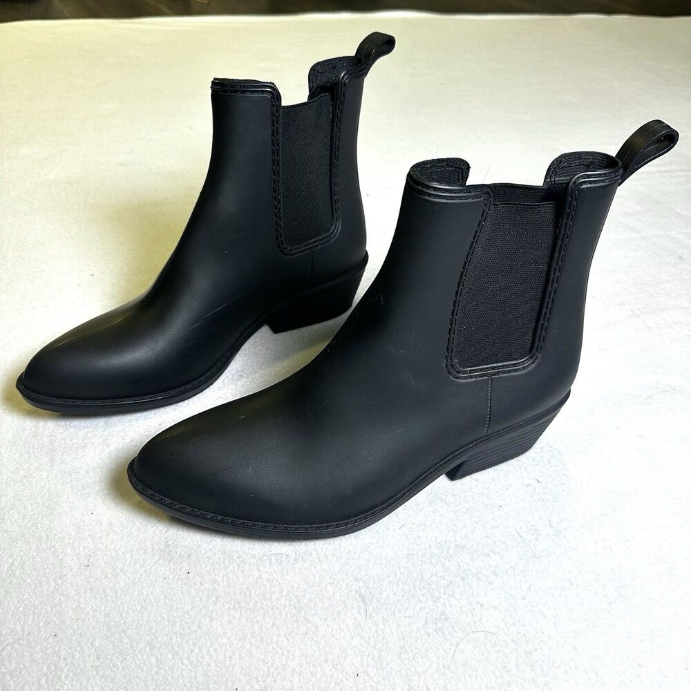 Jeffrey Campbell Havana Black Ankle Chelsea Rain Boots Women's Size 6